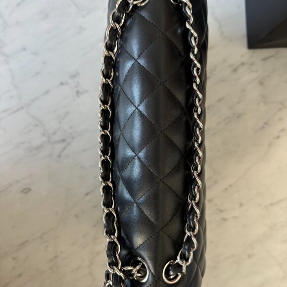 CHANEL Large/Jumbo Classic Double Flap Black Lambskin with Silver HW - Picture 9 of 14